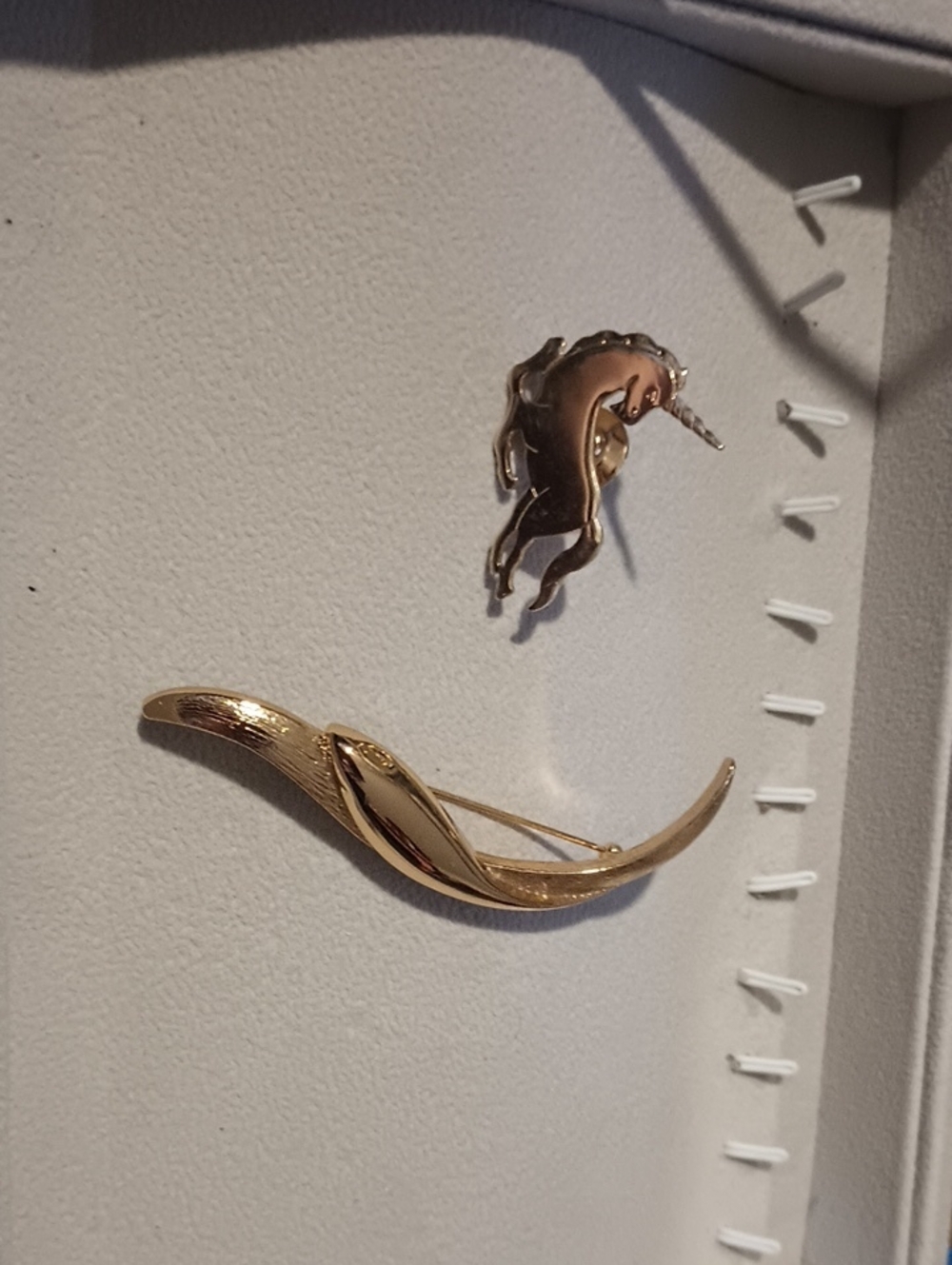 Goldtone Leaf Brooch and Unicorn Pin Set - Gold